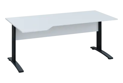 EZK 18 - 184 stůl kancelářský, rohový, levý, kovová podnož černá, deska 18 mm, široký 1800 mm, bílá